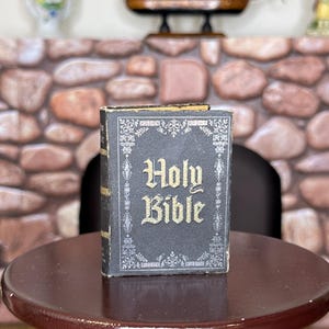 Miniature Vintage Holy Bible | Gold Embossed Family Bible | Antique Miniature Book | 1:3 Scale