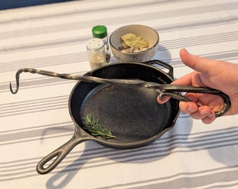 Steak Turner Grilling and Cooking Tool, Hand Forged and finished Meat Hook, Beeswax Coated