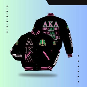 Alpha Kappa Alpha Varsity Jacket, Salmon Pink And Apple Green Unbreakable Inspired 1908 Sorority Jacket, Greek Life Apparel, Sorority Gift