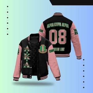 Alpha Kappa Alpha Custom Chapter Stitched Jacket, Alpha Kappa Alpha Personalized Black Mix Salmon Pink 1908 Sorority Jacket, Greek Life Gift