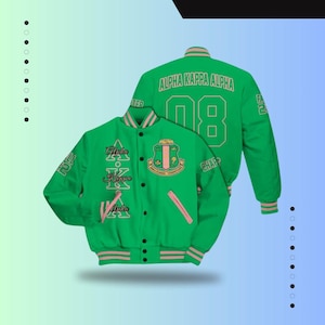 Alpha Kappa Alpha Custom Chapter Varsity Jacket, Personalized Apple Green 1908 Sorority Jacket, Alpha Kappa Alpha Gift, Greek Life Apparel