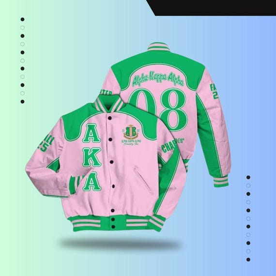 Alpha Kappa Alpha Varsity Jacket, Salmon Pink Apple Green