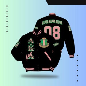 Alpha Kappa Alpha Varsity Jacket, Custom Chapter, Alpha Kappa Alpha Personalized Black Varsity Jacket 1908 Sorority, Pink and Green