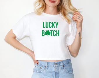 St Patricks Day Crop Top, Funny Lucky Tee For Women, Shamrock Crop Top, St. Patty Day Baby Tee, Leprechaun Irish Girl Trendy Baby Tee