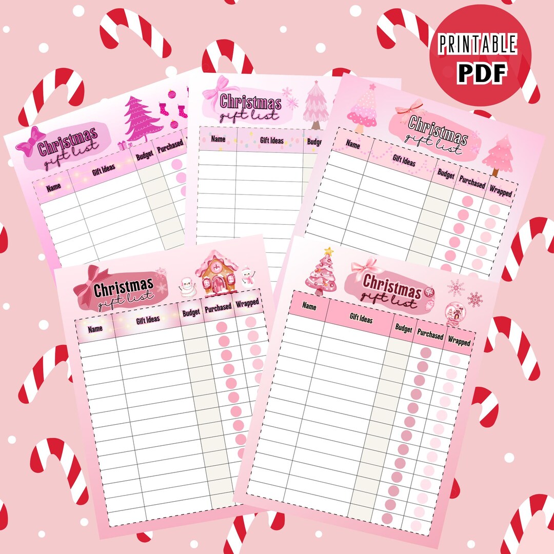 Printable Christmas Gift List Planner Pink Holiday Gift Tracker 4 Sizes ...