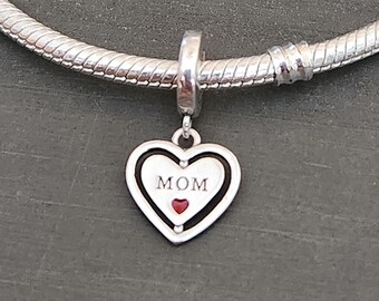 Mom Heart Charm, Mother Day Heart, Valentine's Mom Charm, Heart Charm, Gift, S925
