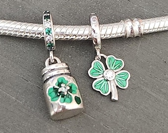 St Patrick's Day Charm, Shamrock and Clover, Lucky, Green, Charm, Gift, S925