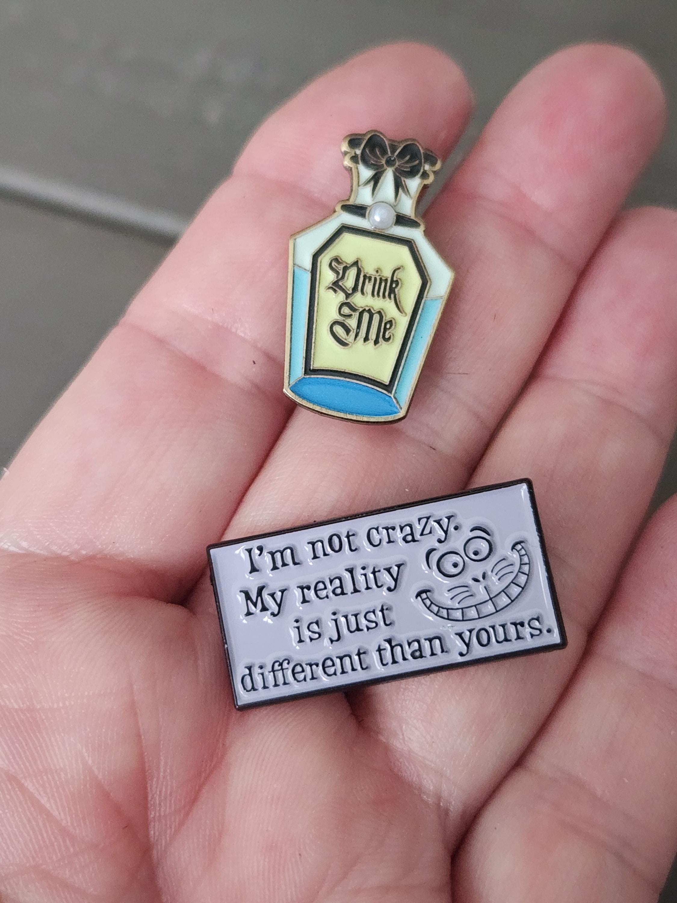 Alice in Wonderland Pins, Alice Pin, Mad Enamel Bottle, Cheshire Cat ...