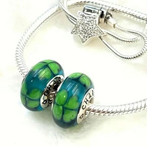 Glass Bead, St Patrick&#39;s Bracelet Bead, Shamrock, Clover, Lucky, Green, Bead, Gift, S925