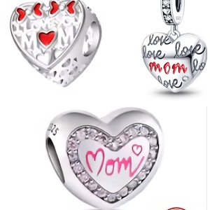 Heart Charm, Mother Day Heart, Pandora Style Charm, Valentine&#39;s Mom Charm, Heart Charm, Gift, S925