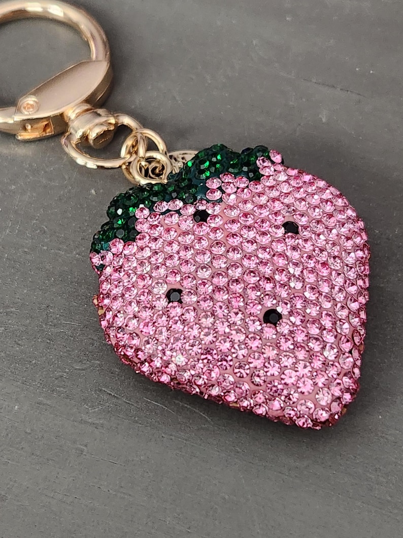 Strawberry Keychain, Rhinestone Strawberry Keychain, Backpack Clip ...