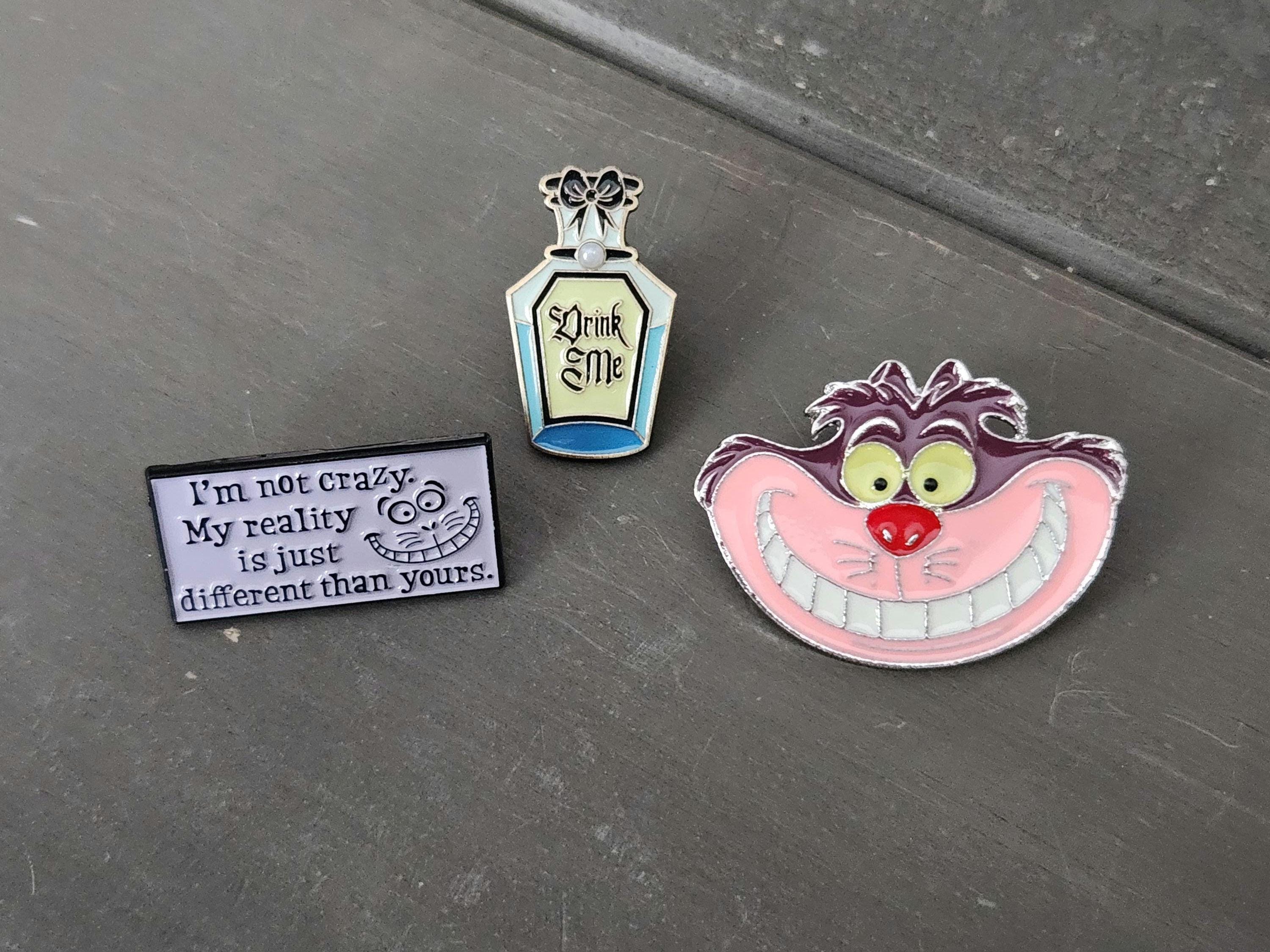 Alice in Wonderland Pins, Alice Pin, Mad Enamel Bottle, Cheshire Cat ...