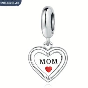 Heart Charm, Mother Day Heart, Pandora Style Charm, Valentine&#39;s Mom Charm, Heart Charm, Gift, S925