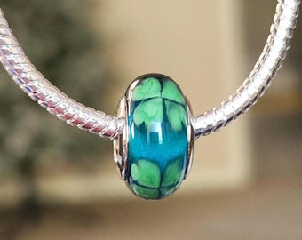 Glass Bead, St Patrick's Bracelet Bead, Shamrock, Clover, Lucky, Green, Bead, Gift, S925