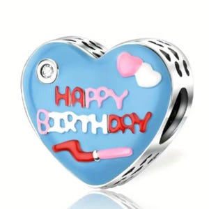 Happy Birthday Charm, Birthday Charm, Birthday Heart Charm, Birthday, Bracelet Charm, S925, Gift
