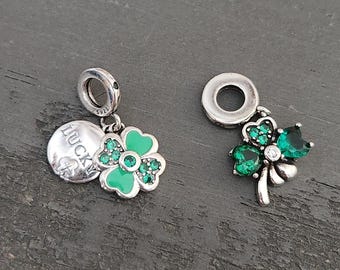 Shamrock Charm, St Patrick's Day Charm, Shamrock and Clover, Luck, Green, Charm, Gift, S925