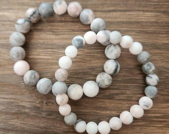 Natural Stone Bracelet, Pink Zebra Jasper Stones, Stone Bracelet, Stretch Bracelet, Gift