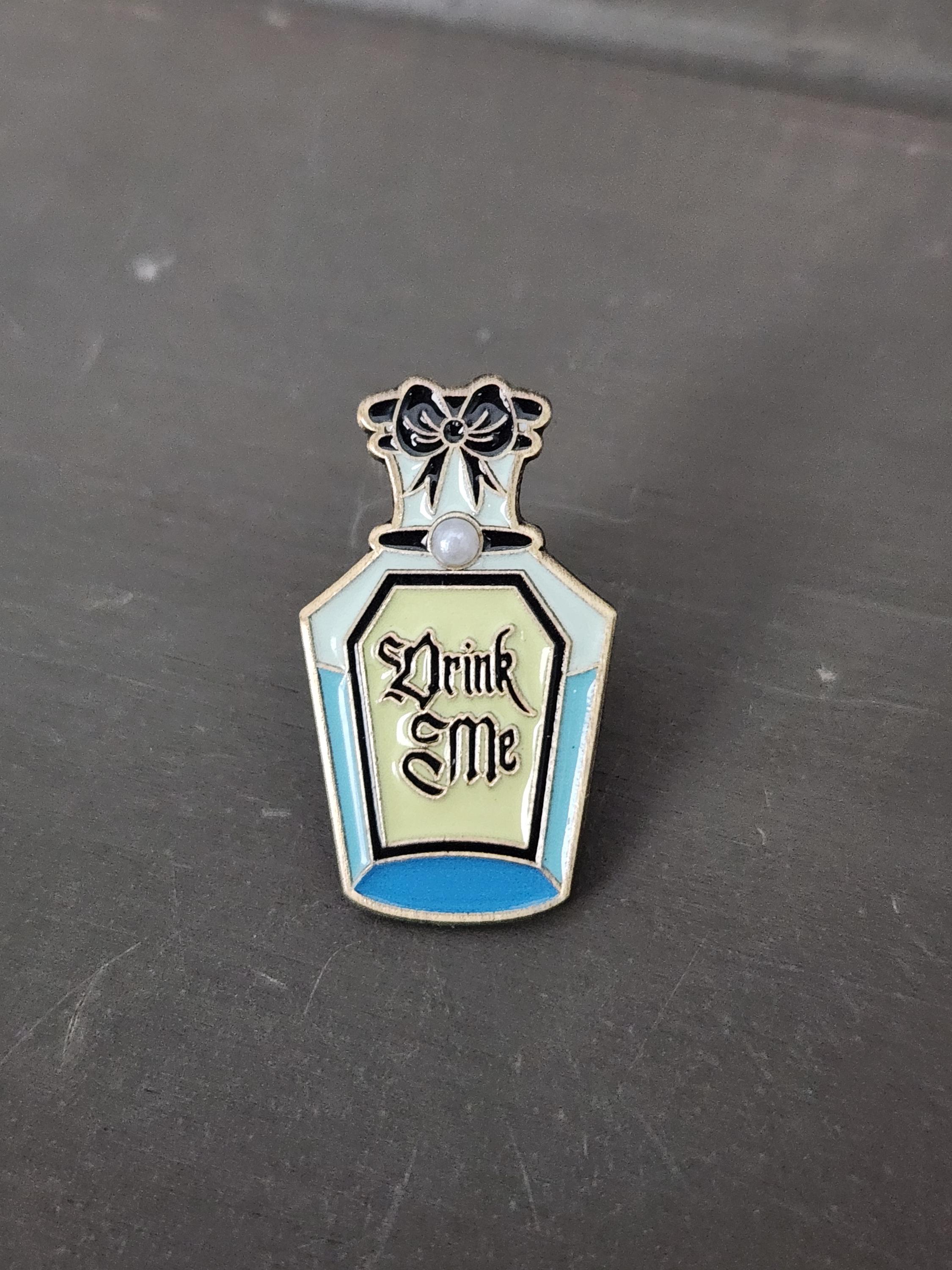 Alice in Wonderland Pins, Alice Pin, Mad Enamel Bottle, Cheshire Cat ...