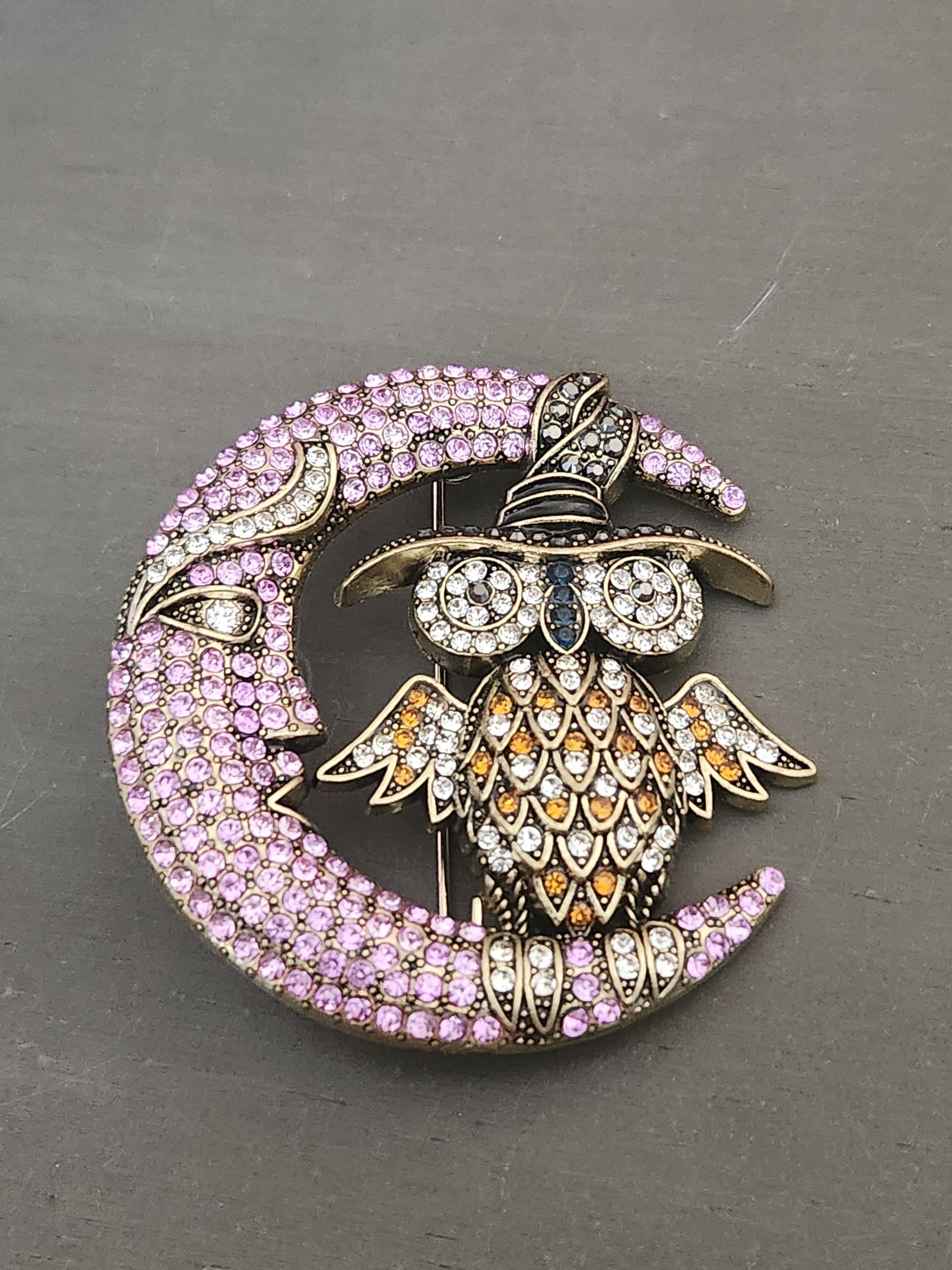 Halloween Brooch, Owl Brooch, Lapel Pin, Rhinestone Brooch, Gift
