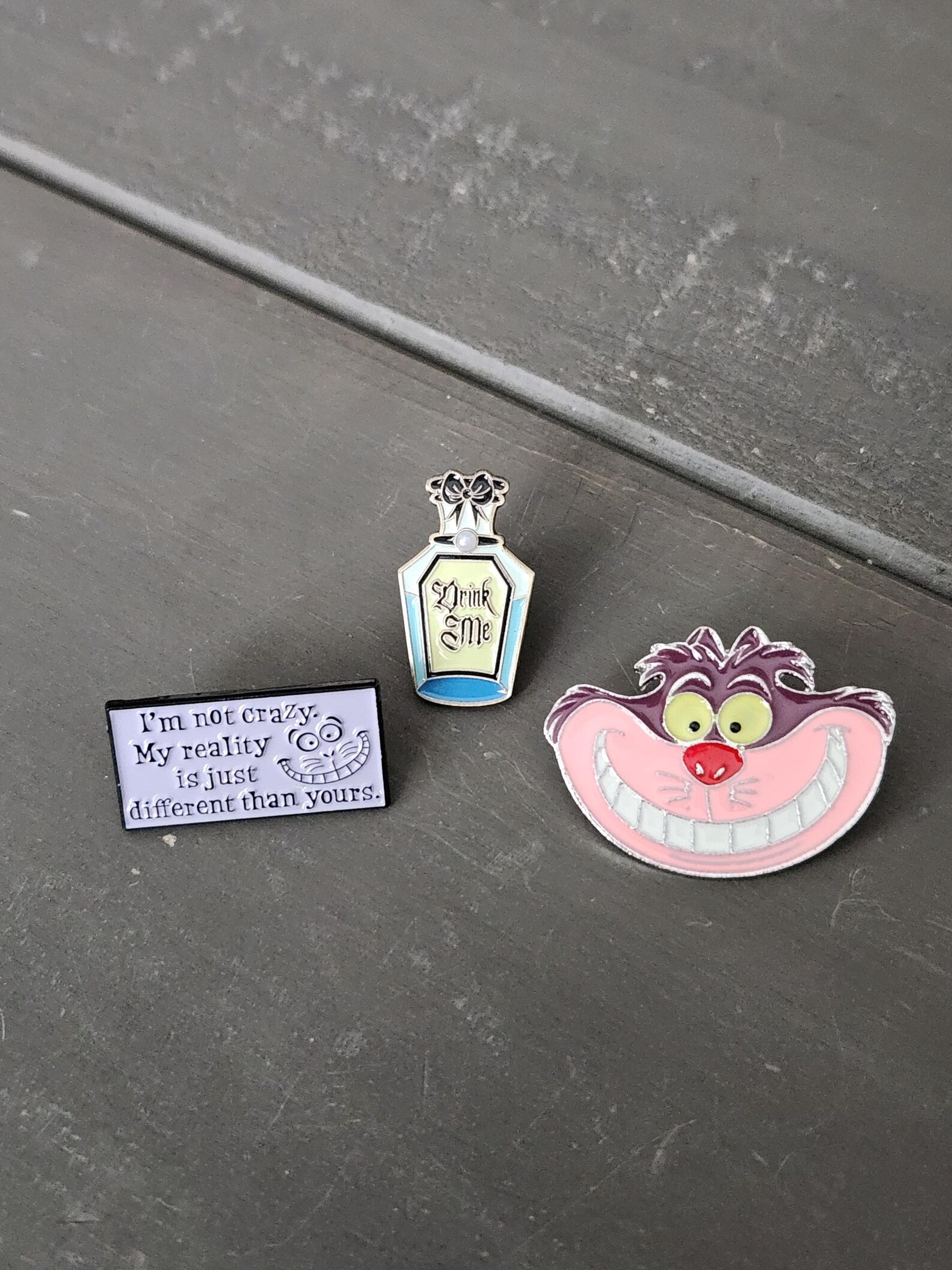 Alice in Wonderland Pins, Alice Pin, Mad Enamel Bottle, Cheshire Cat ...