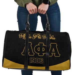 Bolsa de viaje Alpha Phi Alpha, Alpha Phi Alpha desde 1906, bolsa de viaje curva amarilla, bolsa de fraternidad