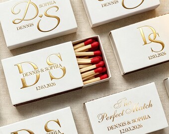 Custom Wedding Matchboxes, Luxury Monogram Gold Foil Personalized Matches, Bulk Bridal Shower, Engagement & Party Favors