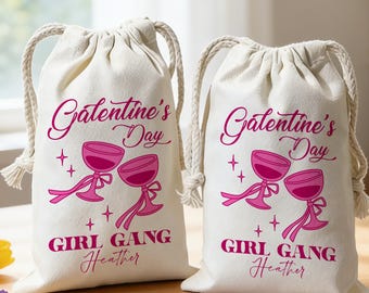 Personalized Galentines Gift Bag, Girls Night Out Party Favor, Custom Jewelry Pouch, Bulk Natural Cotton Fabric Bags, Bestie Gift