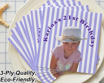 Custom Photo Napkins for Birthday, Personalized 21st, 30th, 40th, 50th Milestone Birthday Cocktail & Luncheon Decorations