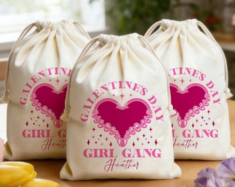 Personalized Galentines Day Drawstring Bags, Hangover Kit, Girls Trip & Social Club Party Bags, Valentine Party Favors