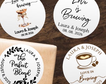 Love is Brewing Bridal Shower Stickers, Engagement Coffee Shop Cafe Drink Cup Stickers