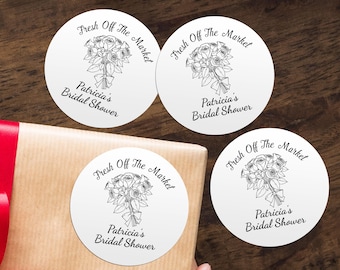 Fresh Off The Market Bridal Shower Stickers, Bridal Party Flower Favor Tags, Personalized Labels, Wedding Thank You Tags, Guest Treat Favors