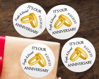 Personalized It's Our Anniversary Stickers, Golden Anniversary Party Favor Tags, Custom Gift Labels for Milestone Anniversary, Save The Date