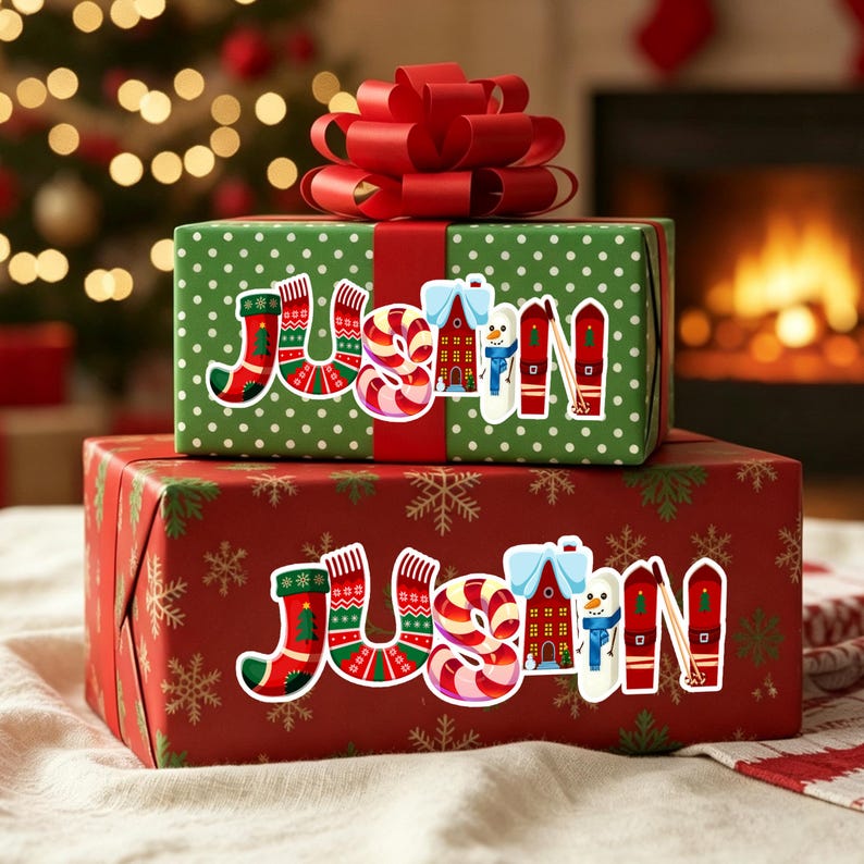 Loading Sticker Gift Personalized Christmas Stickers, Christmas Present Name Label, Holiday ...