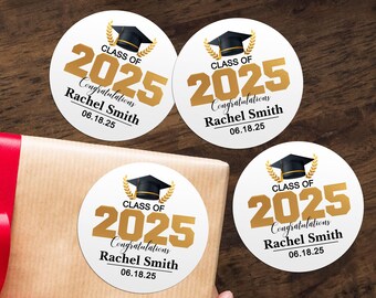 Class of 2025 Graduation Party Invitation Stickers, Bulk Custom Graduation Gift Labels, Grad Party Favor Stickers, Gift Bag Tags, Clear Tags