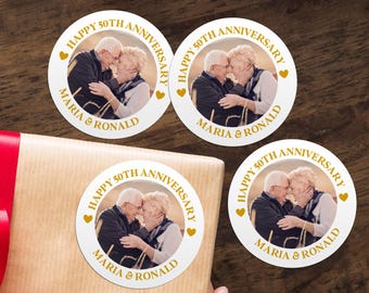 Happy 50th Anniversary Stickers/Custom Photo Gift Labels/Golden Anniversary Thank You Tags/Wedding Anniversary Envelope Seals/Candy Stickers