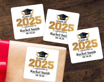 Class of 2025 Grad Party Favor Stickers, Square Graduation Gift Labels, College Graduation Gift Tags, Envelope Seals Label, Celebration Tags