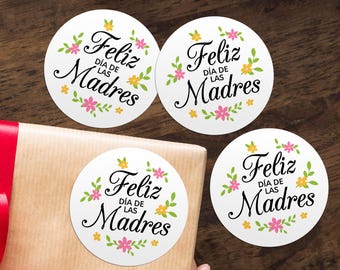 Feliz Día De Las Madres Personalized Stickers/Round Mother's Day Gift Stickers/Thank You Gift Labels/Happy Mothers' Day/Mother's Day Labels