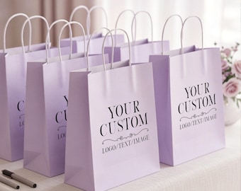 Custom Logo Design Text Paper Gift Bags, Twist Handle Recycled Paper Bag for Wedding, Corporate Event Favors, Birthdays & Business Giveaways