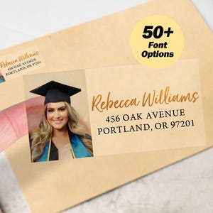 Clear & White Address Labels/Graduation Return Address Labels/Photo Graduation Guest Address Label/Picture Mailing Sticker/Custom Logo Label