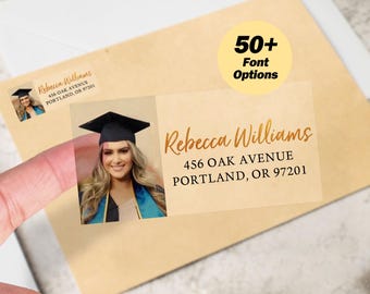 Clear & White Address Labels/Graduation Return Address Labels/Photo Graduation Guest Address Label/Picture Mailing Sticker/Custom Logo Label
