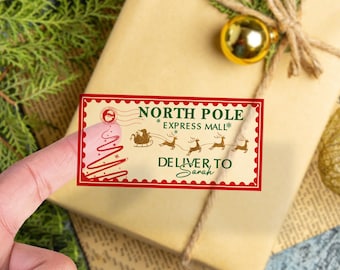 Etiquetas personalizadas para regalos de Navidad / Etiquetas de regalo de Papá Noel / Entrega especial de Papá Noel / Etiquetas para regalos de Navidad del Polo Norte