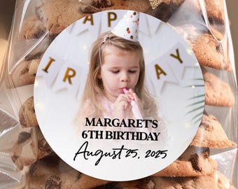 Aangepaste verjaardagsstickers | Verjaardagsfotostickers | Verjaardagsdecoratie | Gepersonaliseerde sticker voor verjaardagsfeestje | Sticker verjaardagsviering