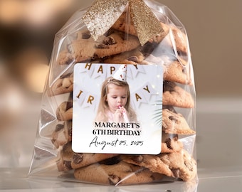 Verjaardagsbedankjesticker, aangepaste fotostickers, etiketten verjaardagscadeau, feestdecor, gepersonaliseerde etiketten, aangepaste etiketten verjaardagsfeestje
