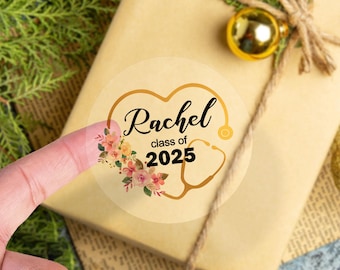 Nurse Graduation Stickers, Class Of 2025, Custom Name Grad Stickers, Nurse Graduation Party Favor Labels, Grad Party Gift Stickers for Nurse