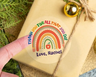 Personalized Thank You Teacher Gift Stickers, Thank You for All That You Do, Treat Bag Stickers, Appreciation Teacher Rainbow Design Labels