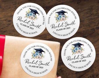 Thank You For Celebrating Graduation Stickers/Class of 2025 Graduation Gift Labels/Custom Grad Gift Stickers In Bulk/Graduation Party Favors