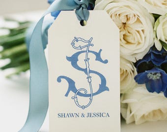 Personalized Monogram Gift Tags, Elegant Wedding Favor Tags, Custom Hanging Gift Tags, Thank You Tags