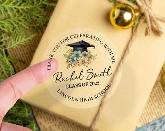 2025 Graduation Thank you Favor Stickers, Graduation Personalized Circle Label, Celebrating Graduation Sticker, Clear Gift Tag, Party Favors