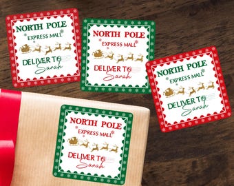 Pegatinas navideñas personalizadas / Etiquetas navideñas / Pegatinas navideñas personalizadas con nombres para niños / Pegatinas de regalo del Polo Norte / Pegatinas de entrega especial
