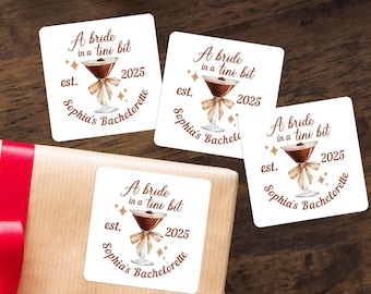 A Bride in a Tini Bit Bachelorette Party Favor/Espresso Martini Mini Shot Labels/Personalized Hen Party Gift Stickers/Bach Party Favor Ideas